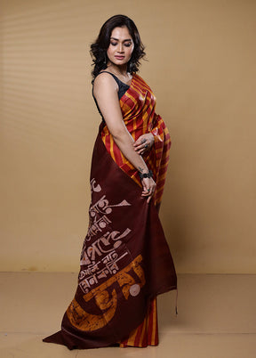 Yellow Printed Pure Silk Saree Without Blouse Piece