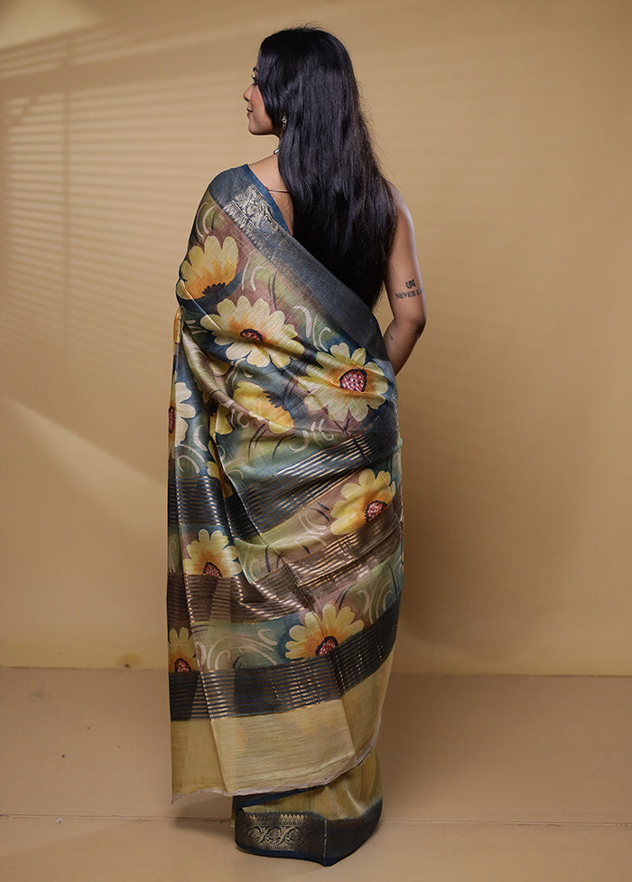 Multicolor Tussar Silk Saree With Blouse Piece