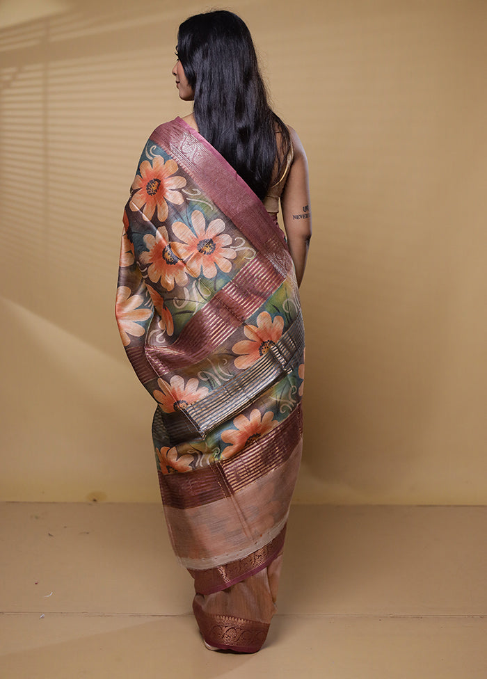 Multicolor Tussar Silk Saree With Blouse Piece