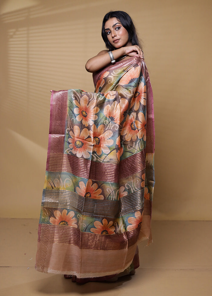 Multicolor Tussar Silk Saree With Blouse Piece