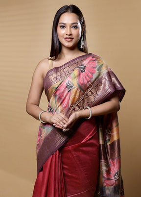 Pink Tussar Silk Saree With Blouse Piece