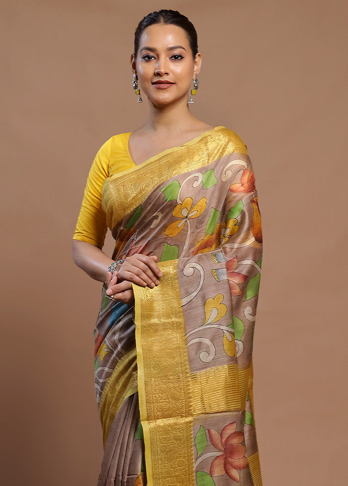 Brown Tussar Silk Saree With Blouse Piece