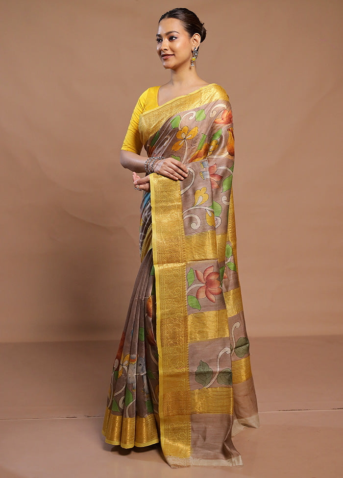 Brown Tussar Silk Saree With Blouse Piece