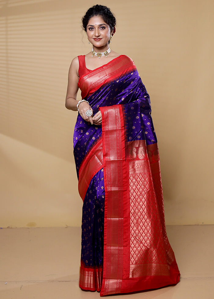 Blue Kanjivaram Silk Saree With Blouse Piece