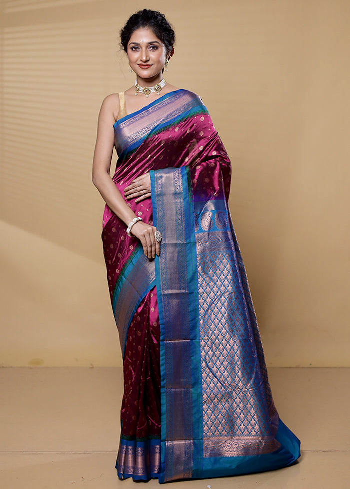 Maroon Kanjivaram Silk Saree With Blouse Piece