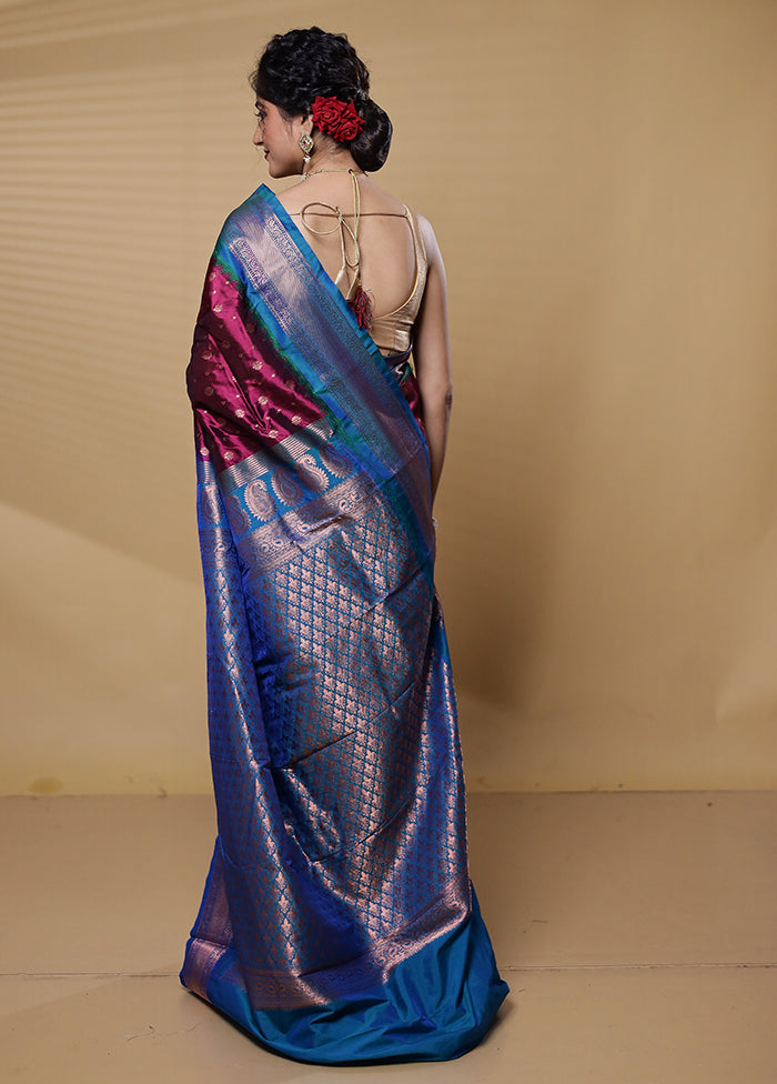 Maroon Kanjivaram Silk Saree With Blouse Piece