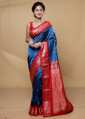 Blue Kanjivaram Silk Saree With Blouse Piece