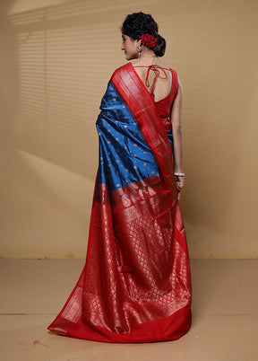 Blue Kanjivaram Silk Saree With Blouse Piece