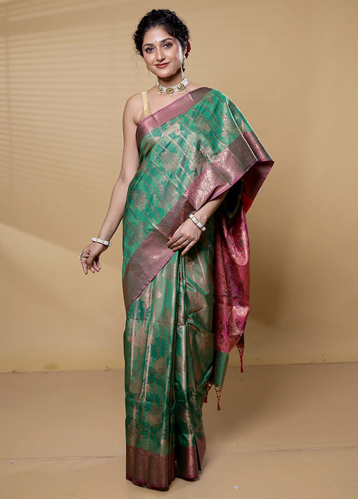 Green Dupion Silk Saree With Blouse Piece