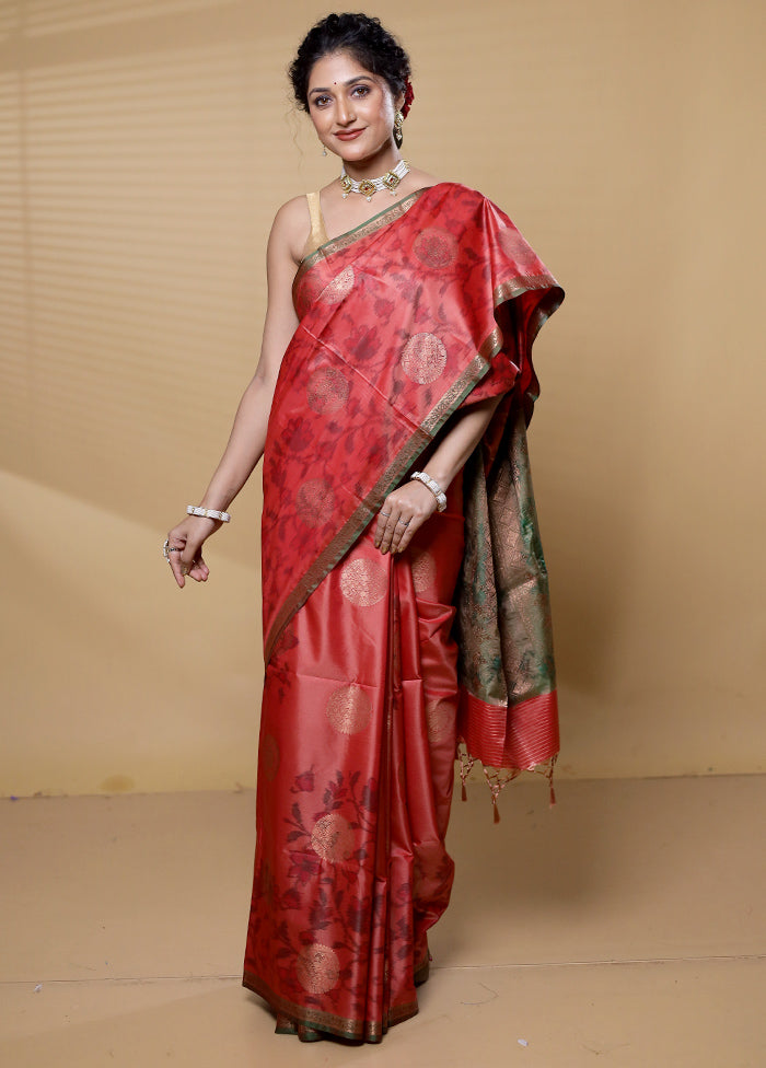 Pink Dupion Silk Saree With Blouse Piece