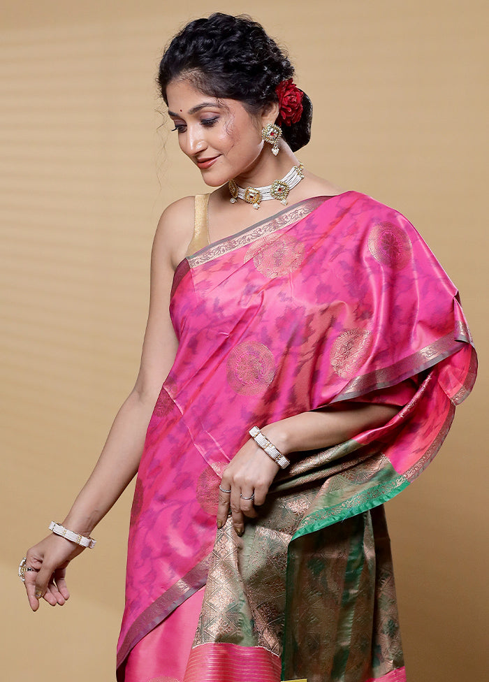 Pink Dupion Silk Saree With Blouse Piece