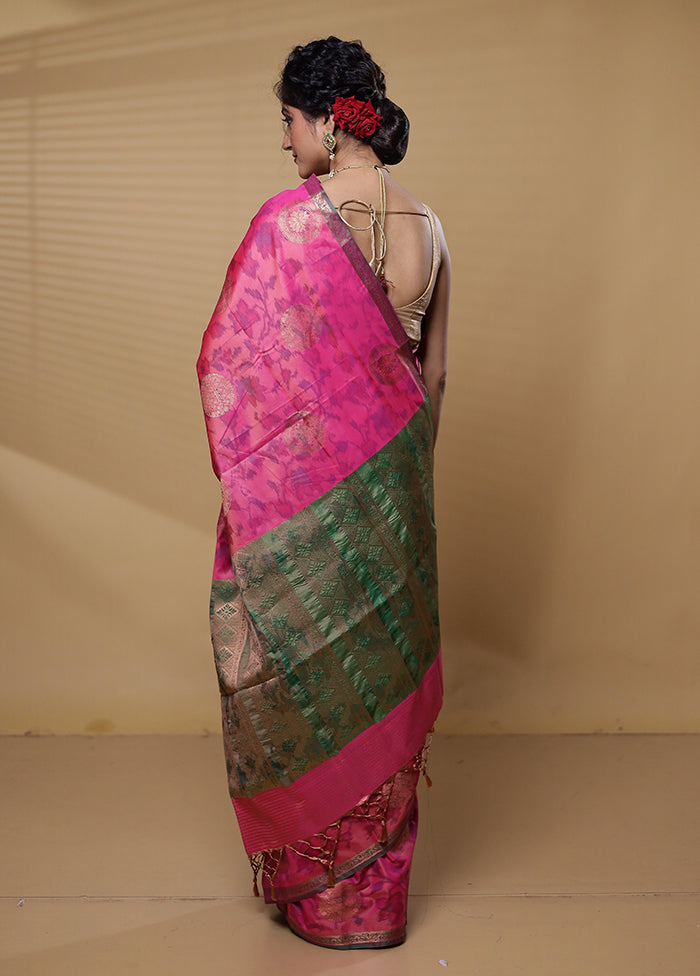 Pink Dupion Silk Saree With Blouse Piece