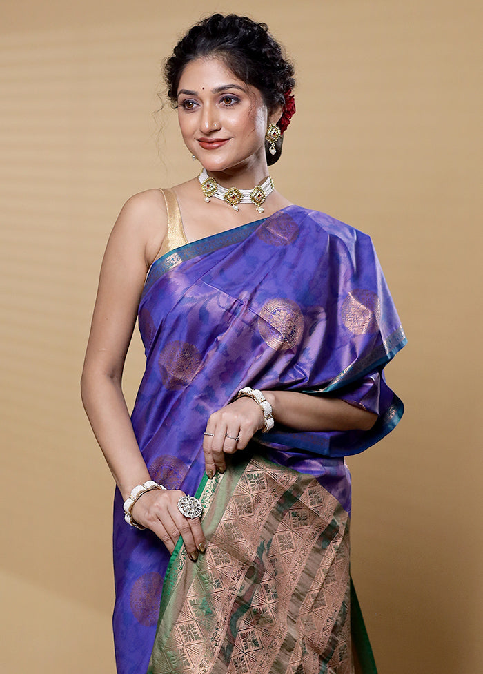 Blue Dupion Silk Saree With Blouse Piece