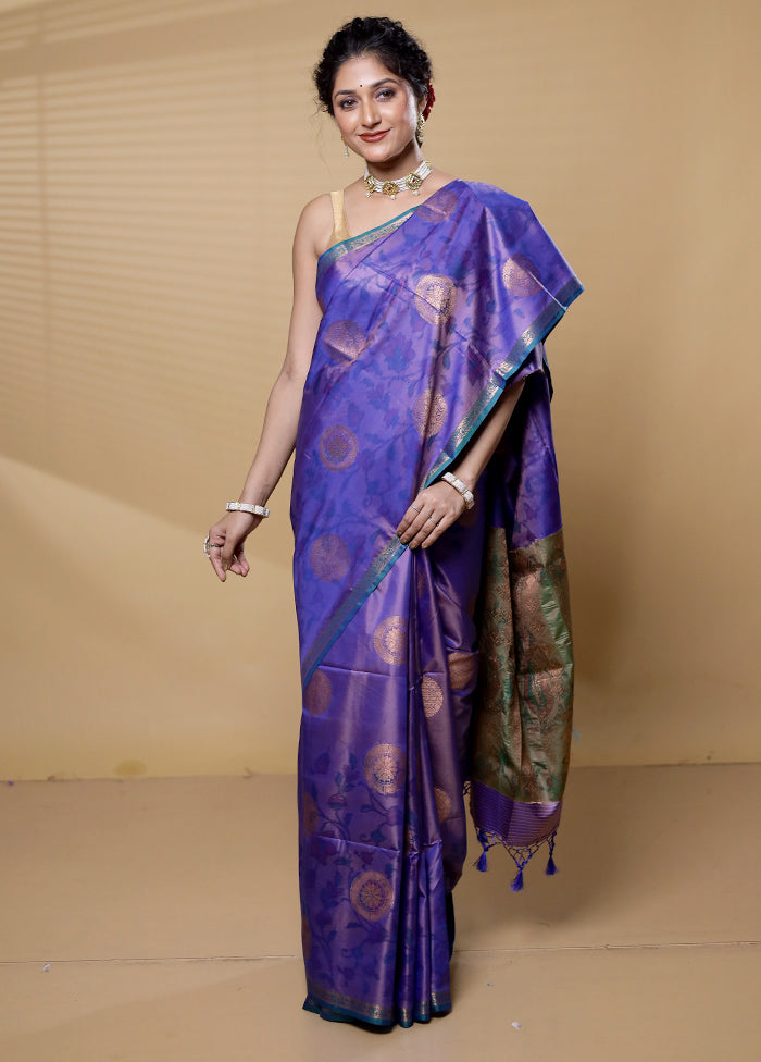 Blue Dupion Silk Saree With Blouse Piece