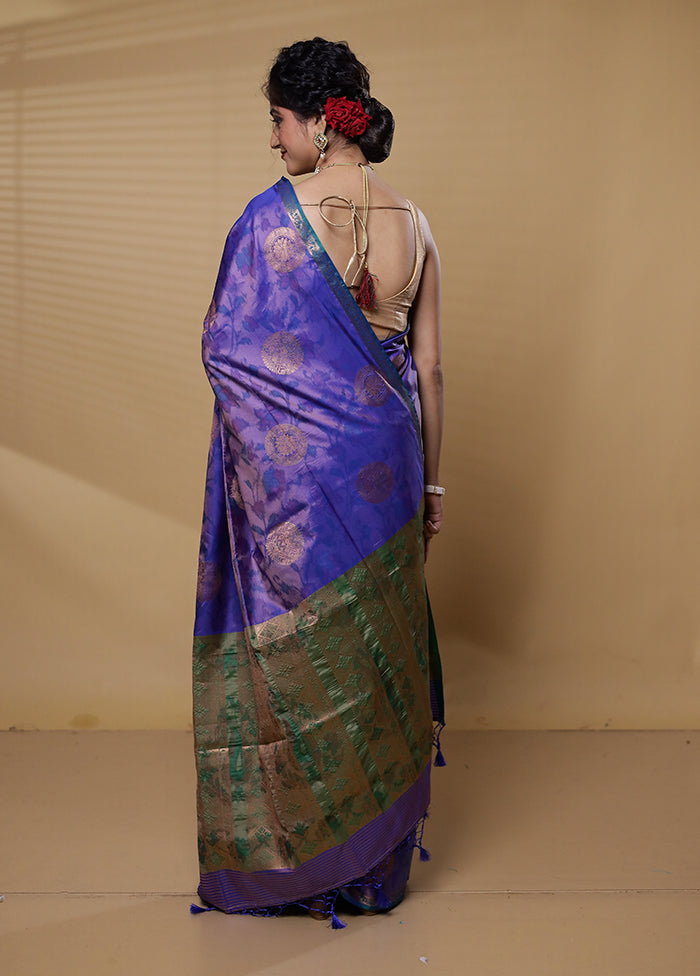 Blue Dupion Silk Saree With Blouse Piece