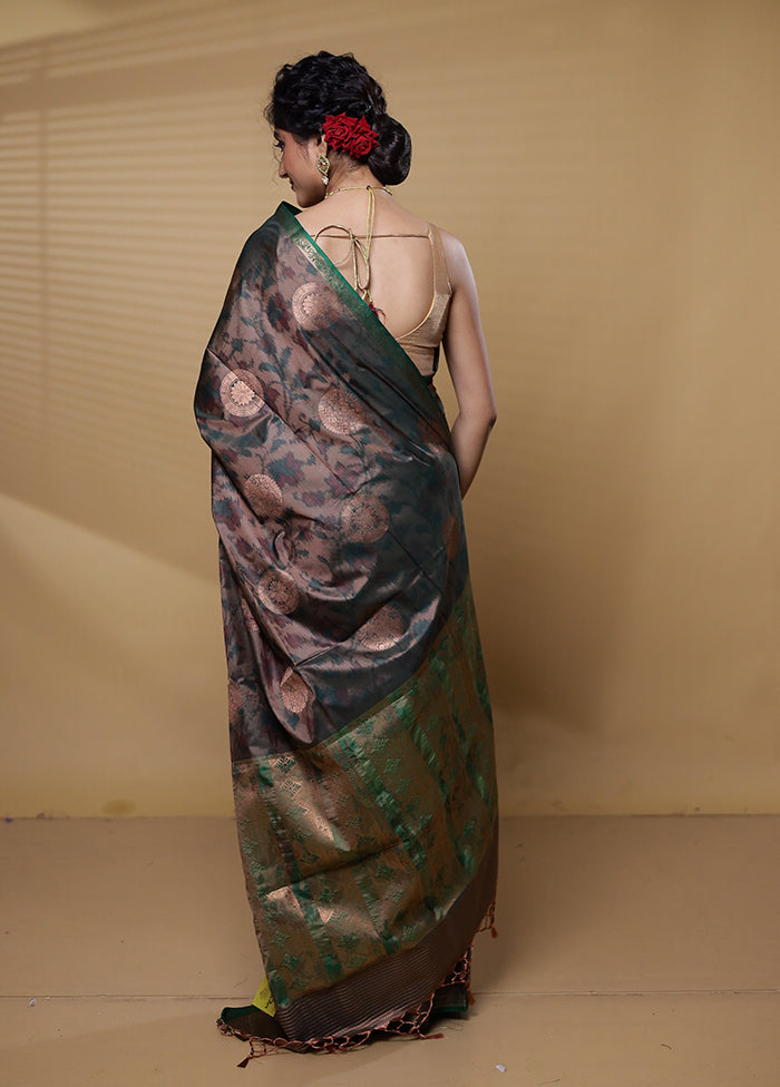 Grey Dupion Silk Saree With Blouse Piece