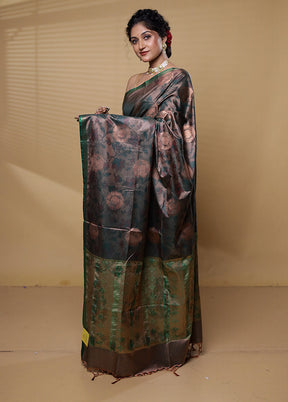 Grey Dupion Silk Saree With Blouse Piece