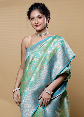 Green Dupion Silk Saree With Blouse Piece