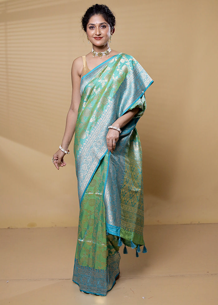 Green Dupion Silk Saree With Blouse Piece