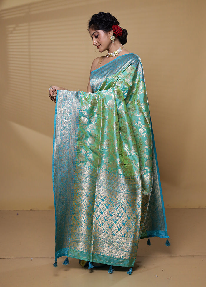 Green Dupion Silk Saree With Blouse Piece