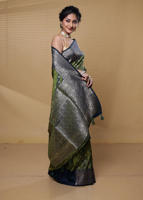 Green Dupion Silk Saree With Blouse Piece