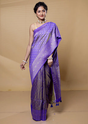 Purple Dupion Silk Saree With Blouse Piece