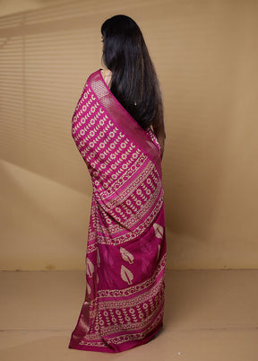 Pink Chanderi Cotton Saree With Blouse Piece