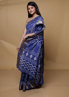 Blue Chanderi Cotton Saree With Blouse Piece