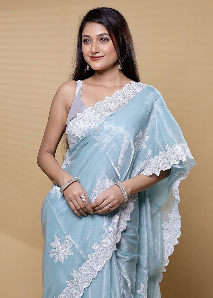 Blue Jimmy Choo Saree With Blouse Piece