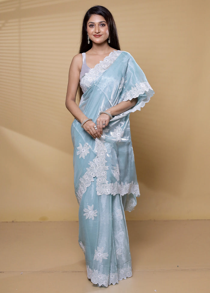 Blue Jimmy Choo Saree With Blouse Piece