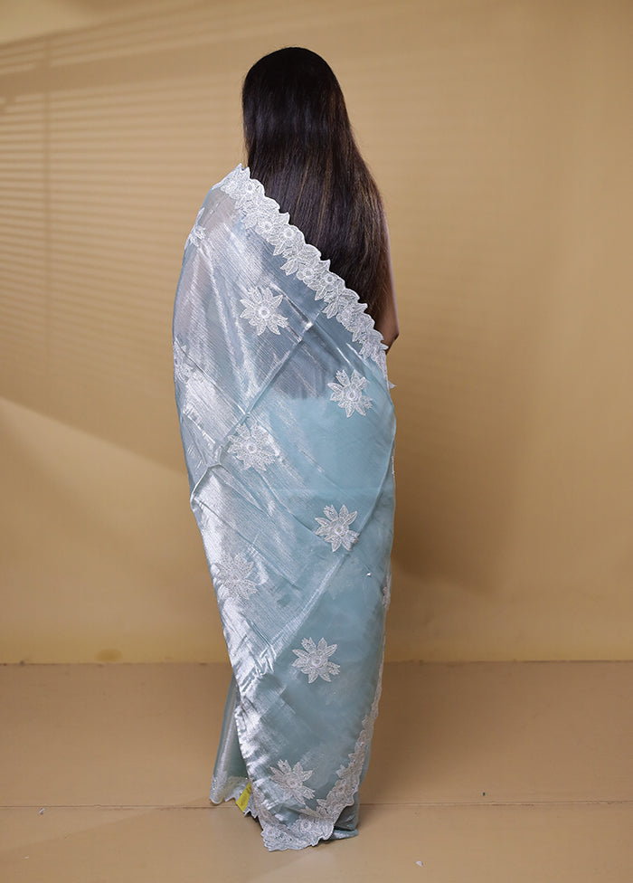 Blue Jimmy Choo Saree With Blouse Piece