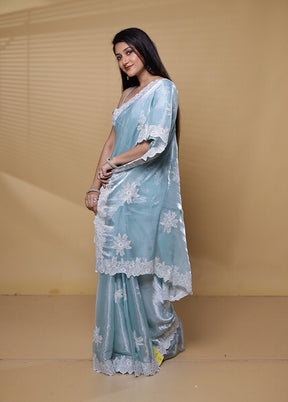 Blue Jimmy Choo Saree With Blouse Piece