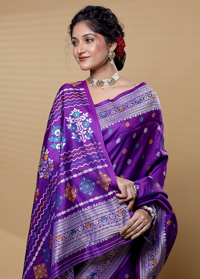 Purple Dupion Silk Saree With Blouse Piece