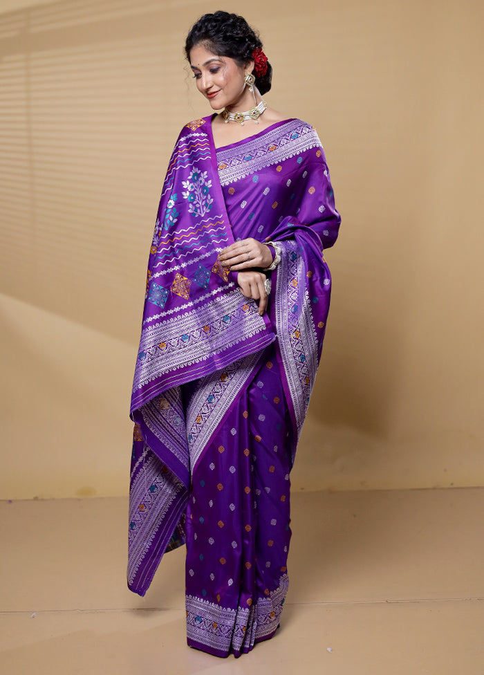 Purple Dupion Silk Saree With Blouse Piece