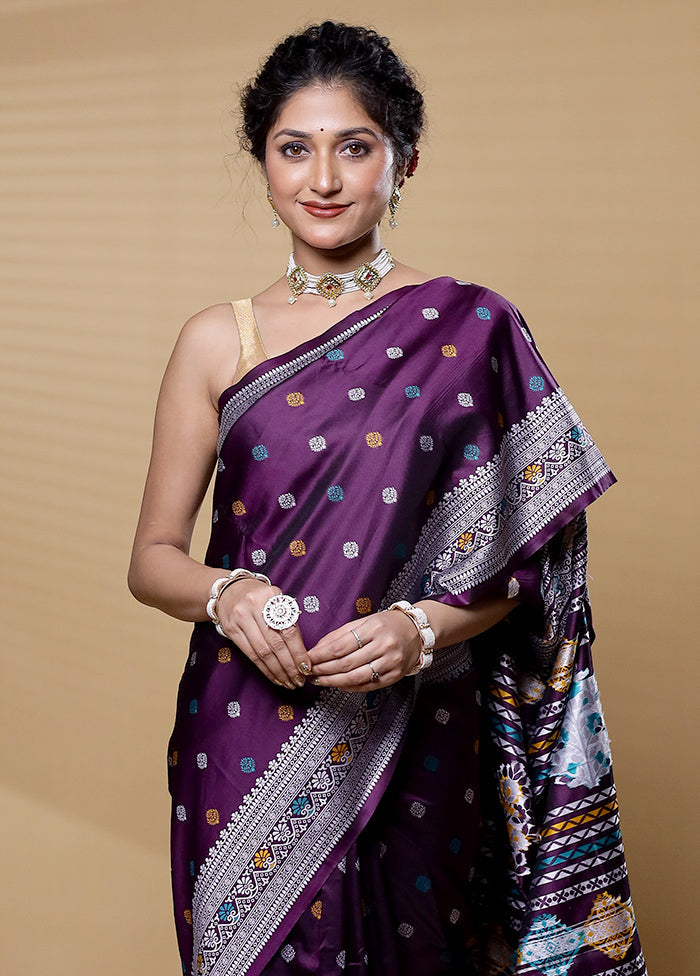 Maroon Dupion Silk Saree With Blouse Piece