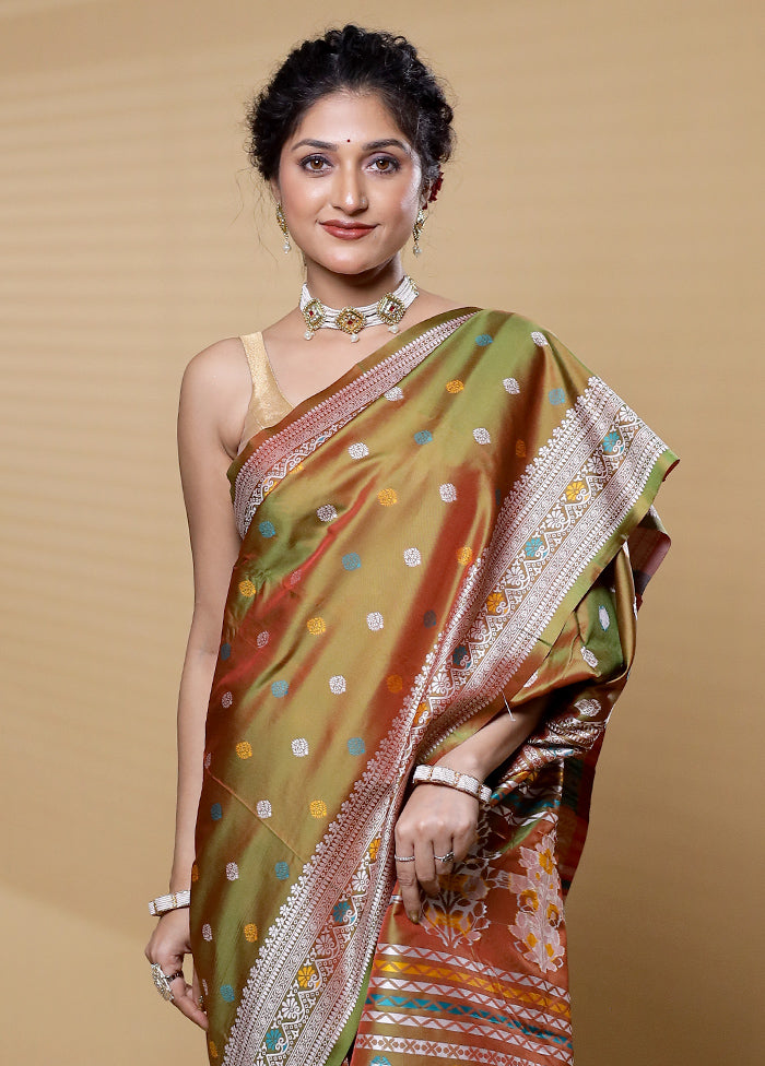 Green Dupion Silk Saree With Blouse Piece