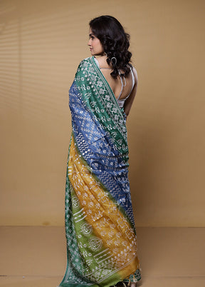 Blue Handloom Tussar Pure Silk Saree With Blouse Piece