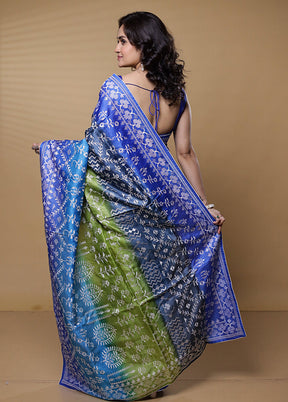 Blue Handloom Tussar Pure Silk Saree With Blouse Piece