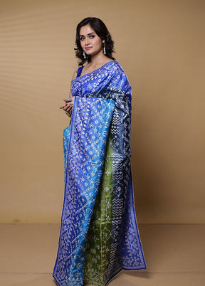 Blue Handloom Tussar Pure Silk Saree With Blouse Piece