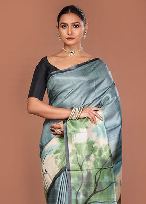 Multicolor Handloom Tussar Pure Silk Saree With Blouse Piece