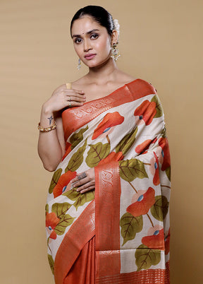 White Tussar Silk Saree With Blouse Piece