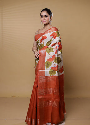 White Tussar Silk Saree With Blouse Piece