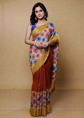 Cream Handloom Tussar Pure Silk Saree With Blouse Piece