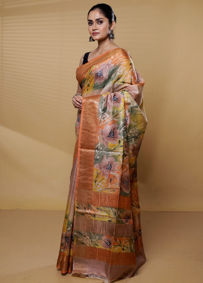 Multicolor Tussar Silk Saree With Blouse Piece