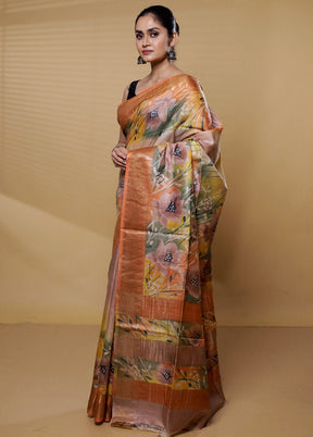 Multicolor Tussar Silk Saree With Blouse Piece