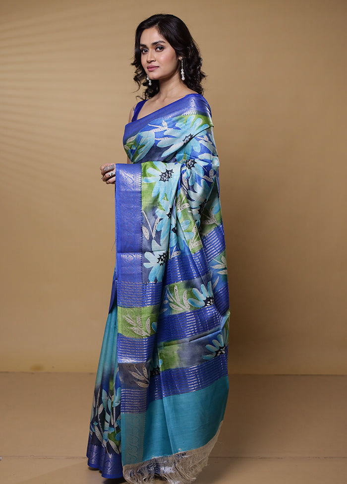 Blue Tussar Silk Saree With Blouse Piece