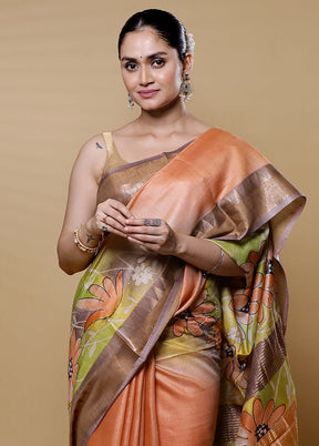 Peach Tussar Silk Saree With Blouse Piece