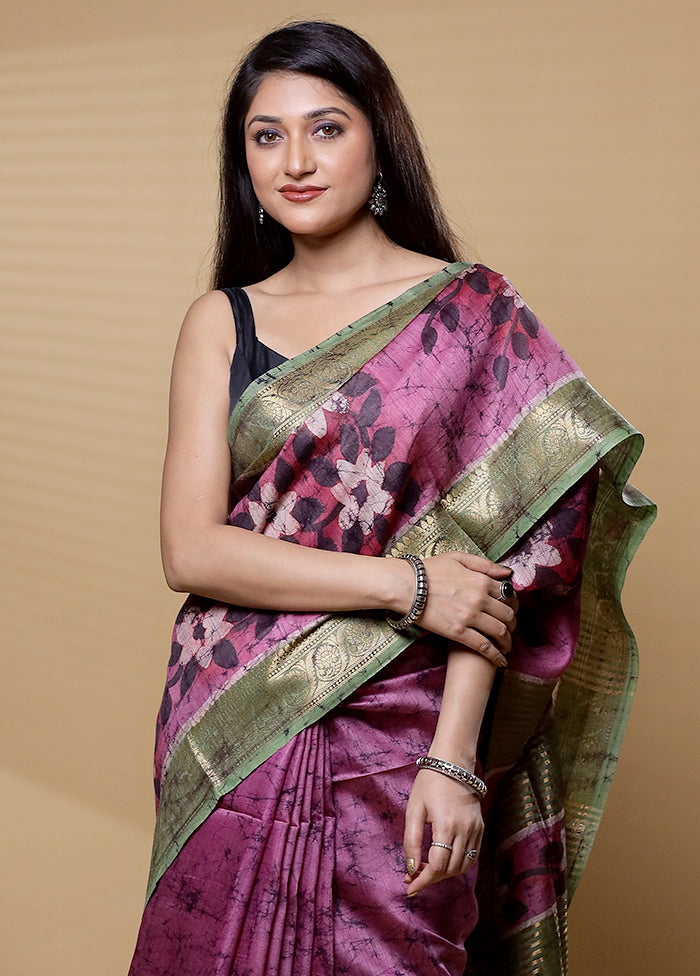 Multicolor Handloom Tussar Pure Silk Saree With Blouse Piece