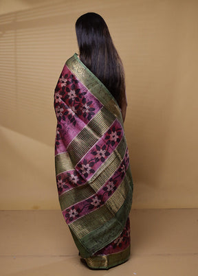 Multicolor Handloom Tussar Pure Silk Saree With Blouse Piece