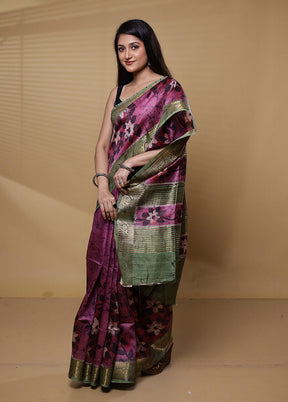 Multicolor Handloom Tussar Pure Silk Saree With Blouse Piece